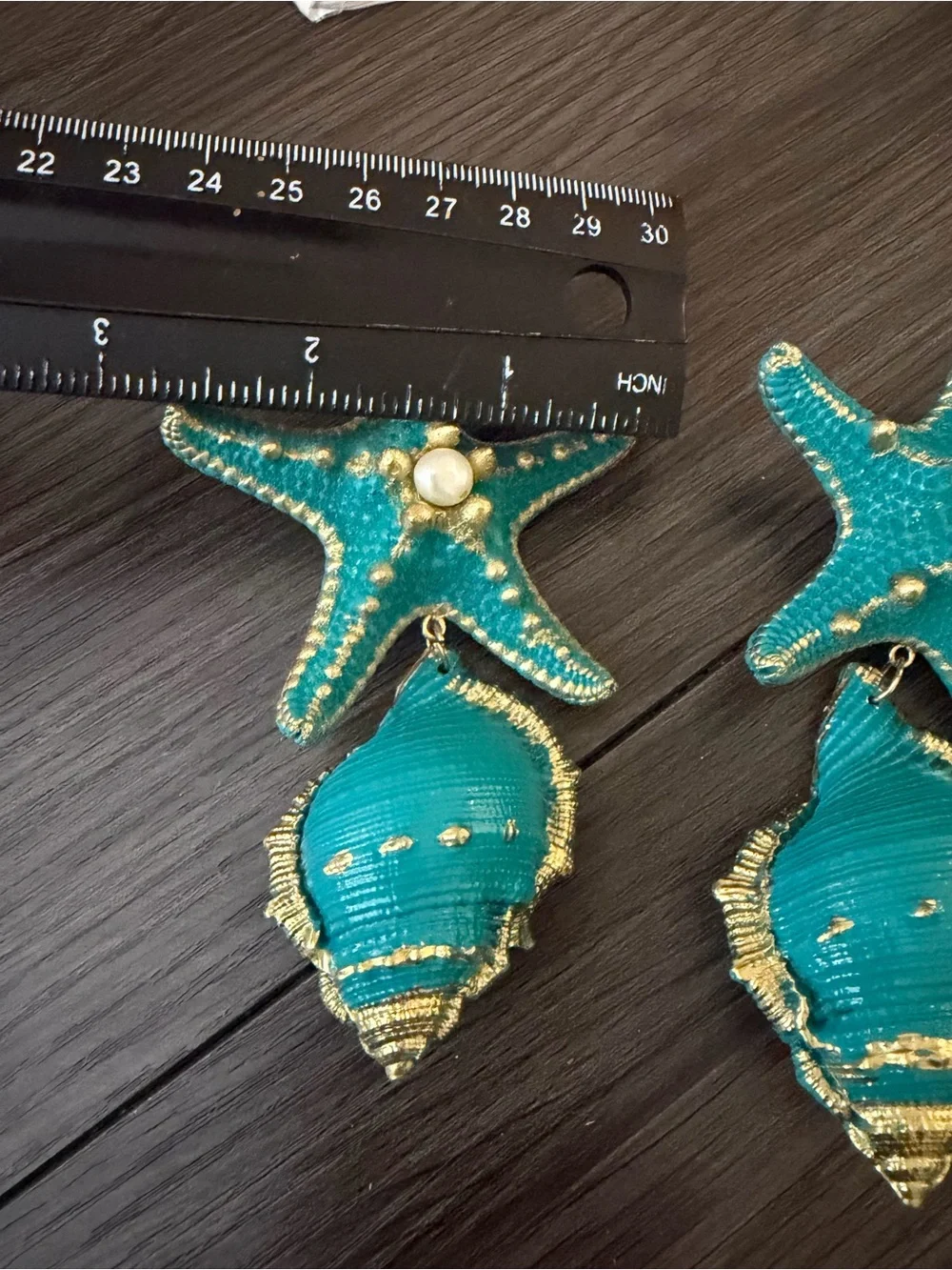 Turquoise Starfish & Shell Statement Earrings - Picture 5 of 8